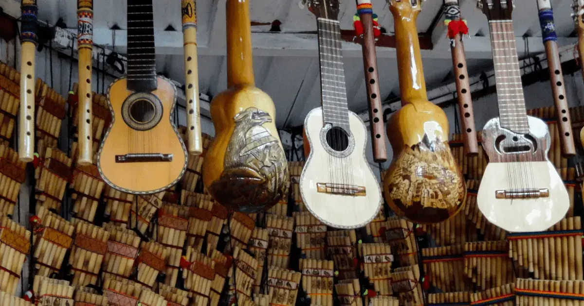 Guitars hanging in a store