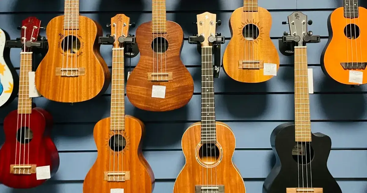 ukuleles on the wall