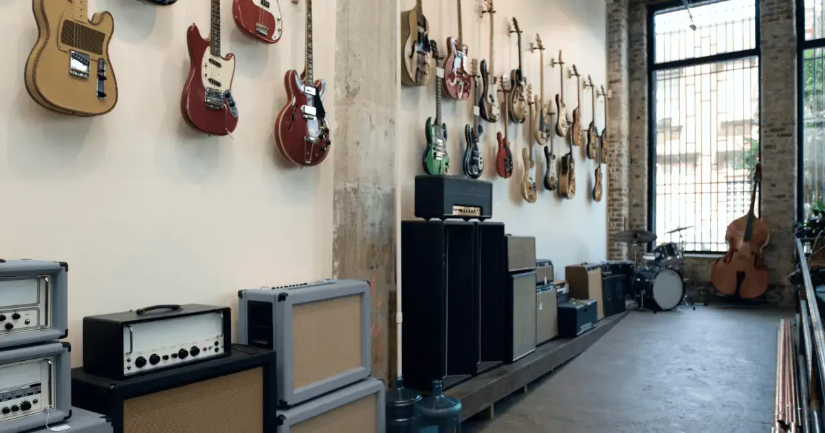 instruments in a music store