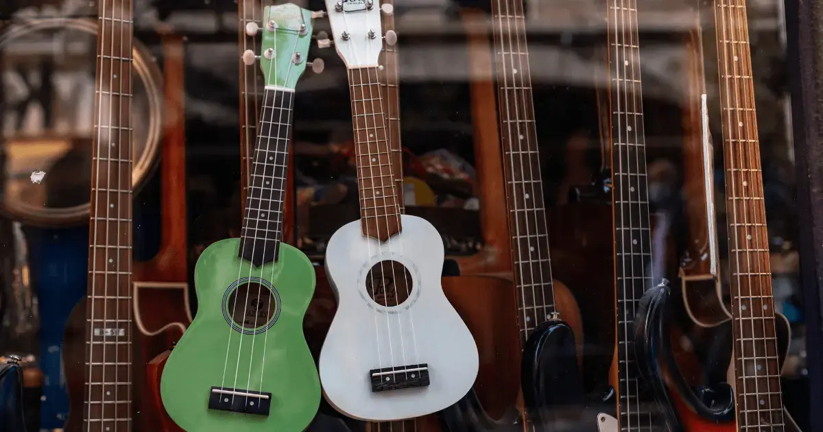musical instruments in a musical instrument store
